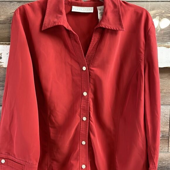 First Issue Liz Claiborne Ladies Long Sleeve Button Up Blouse, Size XL, Rust - Picture 6 of 7